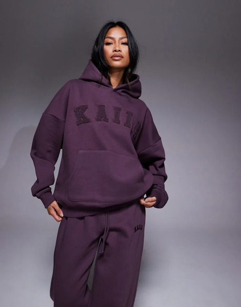  Kaiia Sudadera Morado Intenso Extragrande Con Capucha Y Logo Bordado De Tejido Rico En Algodón De Kaiia (parte De Un Conjunto)-rojo 