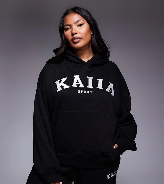  Kaiia Sudadera Negra Extragrande Con Capucha Y Logo Bordado De Mezcla De Algodón De Kaiia Sport Plus (parte De Un Conjunto)-negro 
