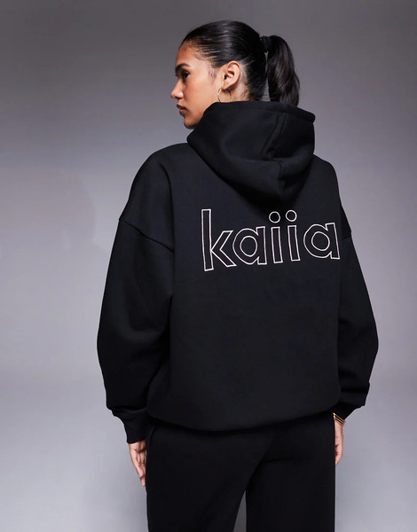  Kaiia Sudadera Negra Y Rosa Extragrande Con Capucha Y Detalle De Logo En La Espalda De Tejido Rico En Algodón De Kaiia (parte De Un Conjunto)-negro 