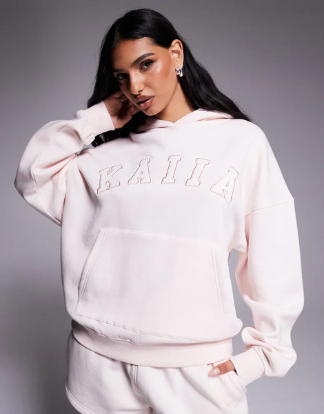  Kaiia Sudadera Rosa Claro Extragrande Con Capucha Y Logo Bordado De Tejido Rico En Algodón De Kaiia (parte De Un Conjunto) 