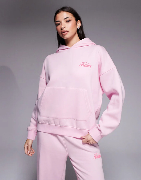  Kaiia Sudadera Rosa Pastel Y Color Coral Extragrande Con Capucha Y Estampado Gráfico De Mariposa En Relieve En La Espalda De Tejido Rico En Algodón De Kaiia (parte De Un Conjunto)-multicolor 