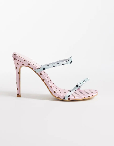  Kaiia Zapatos Azule Pastel Y Rosa Pastel De Tacón Bajo Con Estampado De Lunares Y Detalle De Lazo En Contraste Exclusivos De Kaiia-multicolor 