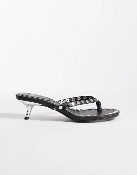  Kaiia Zapatos Negros Y Plateados De Tacón Bajo Con Tira De Dedo Y Detalle De Tachuelas Exclusivos De Kaiia-multicolor 