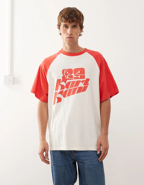  Karl Kani Camiseta Blanca Y Roja Extragrande Con Mangas Raglán Y Estampado En El Pecho De Karl Kani-multicolor 