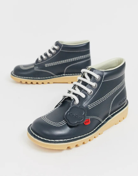  Kickers Botas Planas De Cuero En Azul Marino Kick Hi Core De Kickers 