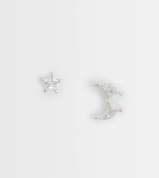  Kingsley Ryan Pendientes De Botón Con Diseño Desigual De Estrella Y Media Luna De Plata De Ley De Kingsley Ryan-plateado 