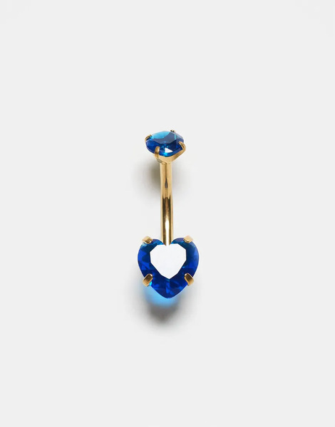  Kingsley Ryan Piercing Para El Ombligo Chapado En Oro Con Cristal Azul En Forma De Corazón De Kingsley Ryan-plateado 