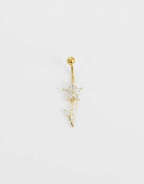  Kingsley Ryan Kingsley Ryan - Piercing Para El Ombligo Chapado En Oro Con Diseño De Flores Y Pétalos De Talla Marquesa-dorado 