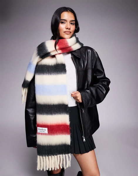  Kiwi & Co Bufanda A Rayas Color Crema Multicolores Extragrande Con Flecos De Tejido Cepillado Sweet Mind De Kiwi & Co 