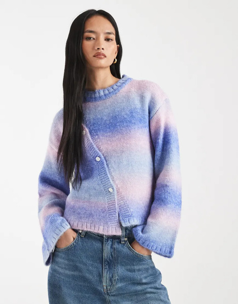  Kiwi & Co Cárdigan Azul Degradado Asimétrico Con Mangas Acampanadas Y Botones De Tejido Efecto Lana De Kiwi & Co 