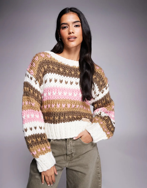  Kiwi & Co Jersey Beis Multicolor Con Patrón De Grecas Alpinas Con Corazones De Punto Con Lana Cosido A Mano Gingerbread De Kiwi & Co 