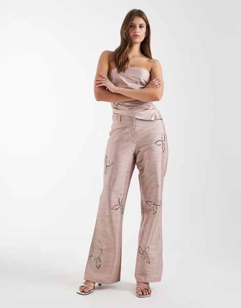  Laagam Laagam - Amelie - Parte De Un Conjunto - Pantalones Color Arena De Tejido Texturizado Con Lentejuelas-amarillo 