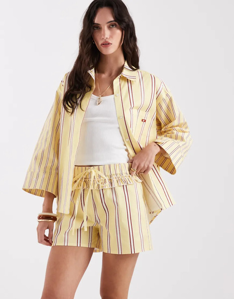  Laagam Pantalones Cortos Amarillo Pastel A Rayas Estilo Bóxer De Popelina Caois De Laagam (parte De Un Conjunto) 