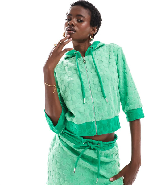  Labelrail Top Verde Con Cremallera Y Diseño Floral En Relieve De Tejido De Rizo De Labelrail X Olivia Grace Herring 