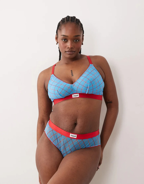  Lemonade Dolls Bralette De Copas Grandes A Cuadros Rojos Y Turquesas De Malla Elástica De Lemonade Dolls-multicolor 