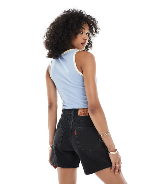  Levi's Pantalones Cortos Vaqueros Negro Lavado De Largo Hasta El Muslo Con Tiras Regulables En La Cintura De Levi's 