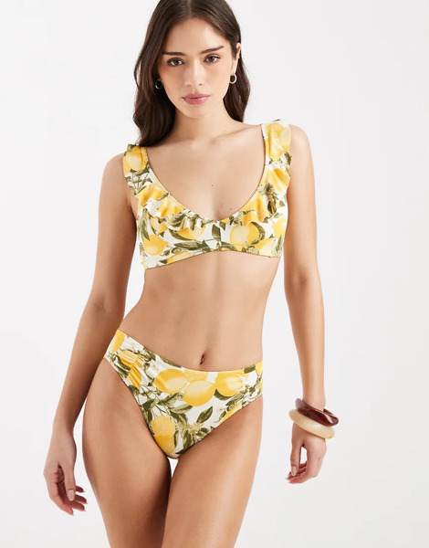  Lindex Braguitas De Bikini Blancas Con Laterales Fruncidos Y Estampado Multicolor De Limones De Lindex-blanco 
