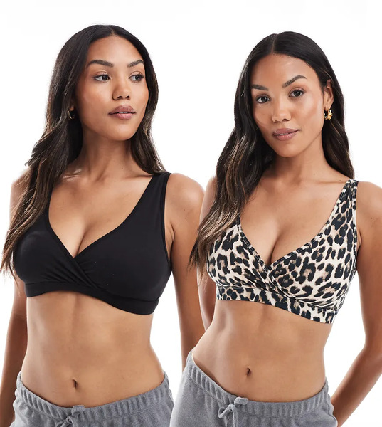  Lindex Pack De 2 Bralettes De Color Negro Y Con Estampado De Leopardo Para Lactancia Con Diseño Cruzado De Lindex Mom-multicolor 