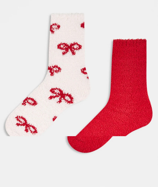  Lindex Pack De 2 Pares De Calcetines De Color Rojo Y Con Estampado De Lazos De Tejido Suave Y Cálido De Lindex 