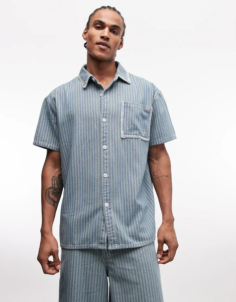  Liquor N Poker Camisa Azul De Corte Cuadrado Con Detalle De Bolsillo Y Raya Diplomática Bordada De Liquor N Poker (parte De Un Conjunto)-multicolor 
