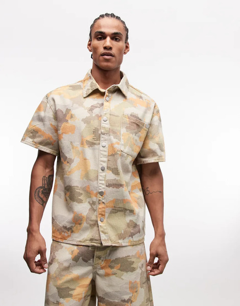  Liquor N Poker Camisa Vaquera De Corte Cuadrado Con Estampado De Camuflaje Pixelado De Liquor N Poker (parte De Un Conjunto)-multicolor 