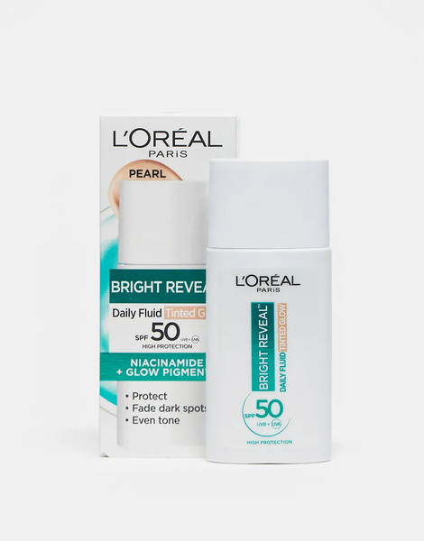  L'oreal Crema Hidratante De Diario Con Color Y Fps 50+ Bright Reveal Daily Fluid Tinted Glow De 50 Ml De L'oreal Paris: Tono Pearl Glow-neutro 