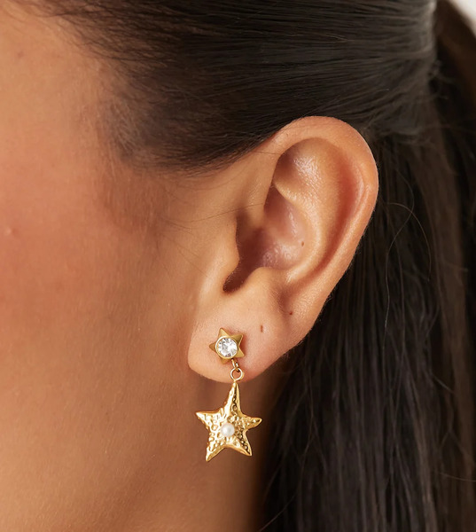  Lost Souls Pendientes Largos Chapados En Oro De 18 Quilates Con Diseño De Estrella, Cristales Y Perlas De Lost Souls-dorado 