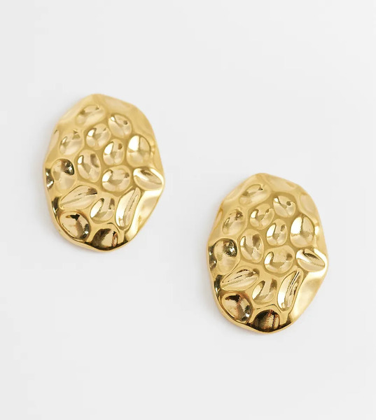  Lost Souls Pendientes Ovalados Con Acabado Repujado De Acero Inoxidable Chapado En Oro De 18 Quilates De Lost Souls-dorado 