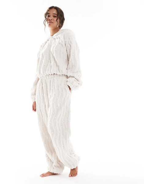  Loungeable Pantalones Color Crema De Pernera Ancha De Felpa Con Patrón Ondulado Y En Relieve De Loungeable (parte De Un Conjunto)-blanco 