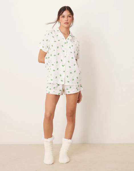  Loungeable Pijama De Pantalones Cortos Y Camisa De Manga Corta Con Estampado De Cactus De Plumeti De Loungeable-multicolor 