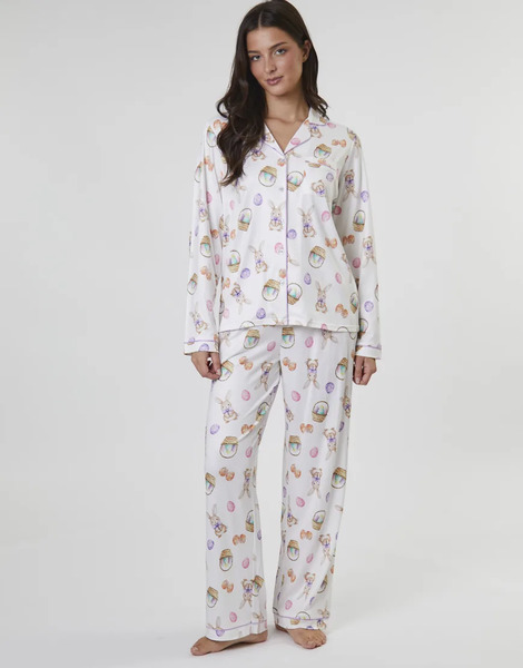  Loungeable Pijama Multicolor Con Estampado De Conejos De Pantalones Y Top De Manga Larga De Punto Liso De Loungeable 