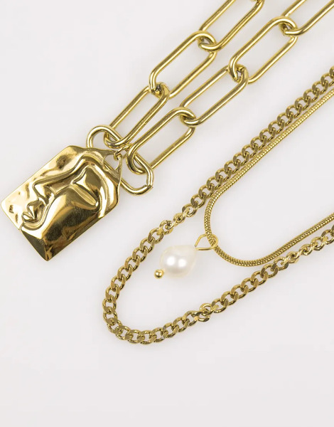  Lovisa Collar Dorado De Varias Hileras Con Colgante De Perla De Acero Inoxidable Resistente Al Agua Chapado En Oro De Lovisa 