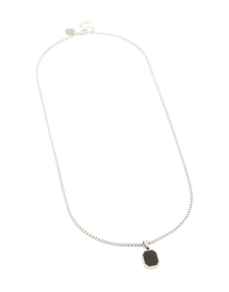  Lovisa Lovisa Men's - Collar Plateado Con Colgante De Placa Esmaltada Negra De Acero Inoxidable Resistente Al Agua 