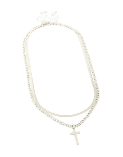  Lovisa Lovisa Men's - Collar Plateado Con Varias Hileras De Cadena De Serpiente Y Cruz De Acero Inoxidable Resistente Al Agua 