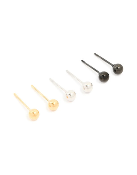  Lovisa Lovisa Men's - Pack De 3 Pares De Pendientes De Botón De Varios Colores Con Diseño De Bolas De Acero Inoxidable Resistente Al Agua-plateado 