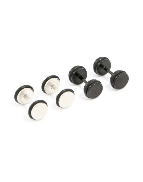  Lovisa Lovisa Men's - Pack De 2 Pares De Pendientes De Botón De Varios Colores De Acero Inoxidable Resistente Al Agua Con Revestimiento Negro Y Parte Trasera Plana 