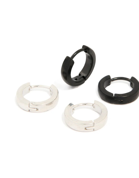  Lovisa Lovisa Men's - Pack De 2 Pendientes De Aro Pequeños De Varios Colores De Acero Inoxidable Resistentes Al Agua-negro 