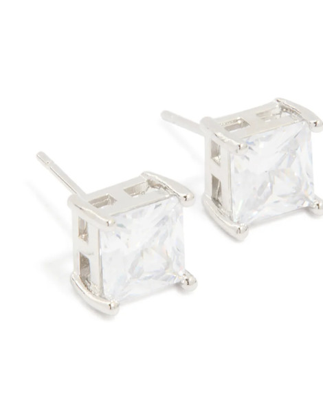  Lovisa Lovisa Men's - Pendientes De Botón Plateados De Acero Inoxidable Resistente Al Agua Con Circonita Cuadrada 
