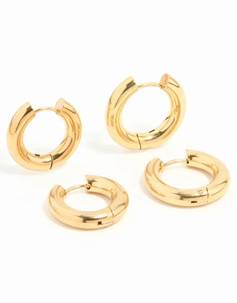  Lovisa Pack De 2 Pares De Pendientes De Aro Dorados Con Diseño Tubular De Acero Inoxidable Resistente Al Agua Chapados En Oro De Lovisa 