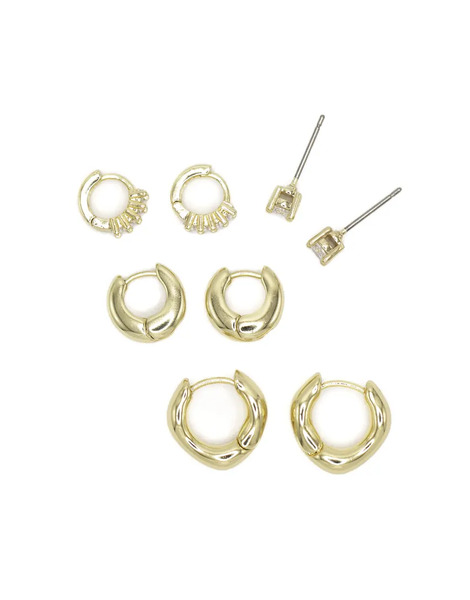  Lovisa Pack De 4 Pares De Pendientes Dorados De Latón Chapado En Oro Con Circonitas De Talla Baguette De Lovisa 