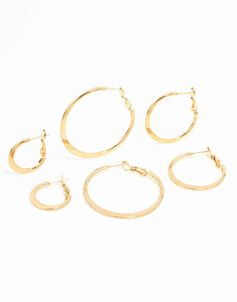  Lovisa Pack De 3 Pendientes De Aro Dorados Con Diseño Fino De Acero Inoxidable Resistente Al Agua Chapados En Oro De Lovisa 