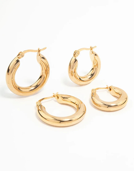 Lovisa Pack De 2 Pendientes De Aro Dorados Con Diseño Tubular De Acero Inoxidable Resistente Al Agua Chapados En Oro De Lovisa 