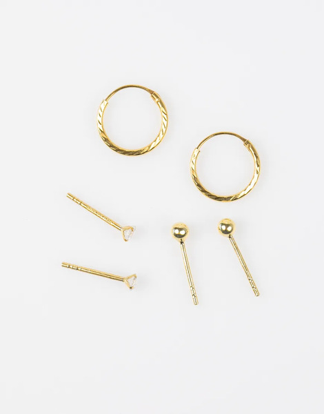  Lovisa Pack De Pendientes De Aro Y Botón Dorados Con Detalle De Bola De Plata De Ley Chapados En Oro De Lovisa 