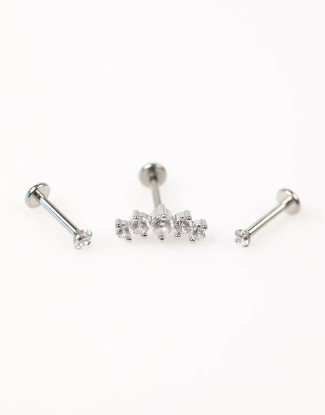  Lovisa Pack De 3 Pendientes De Botón Plateados Con Parte Trasera Plana Y Diseño Trepador De Circonitas De Acero Quirúrgico De Lovisa 
