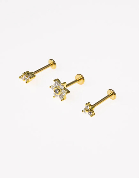  Lovisa Pack De Pendientes Dorados Con Parte Trasera Plana Y Diseño De Flores De Acero Quirúrgico Chapado En Oro De Lovisa 