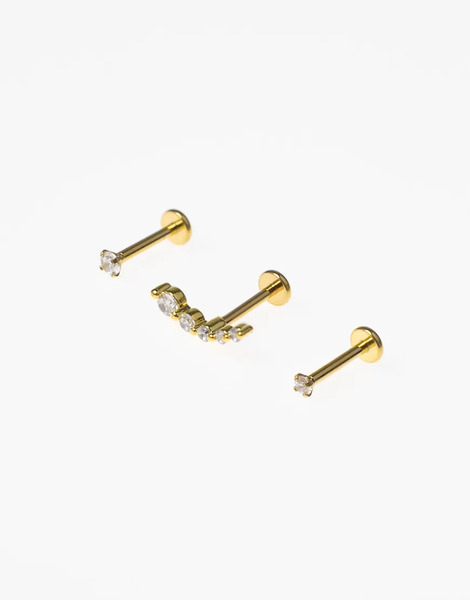  Lovisa Pack De Pendientes Dorados De Acero Quirúrgico Chapado En Oro Con Parte Trasera Plana, Detalle Trepador Y Circonitas De Lovisa 