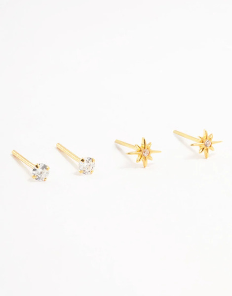  Lovisa Lovisa - Pack De 2 Pendientes Pequeños Dorados Con Diseño De Estrella De Plata De Ley Chapados En Oro 