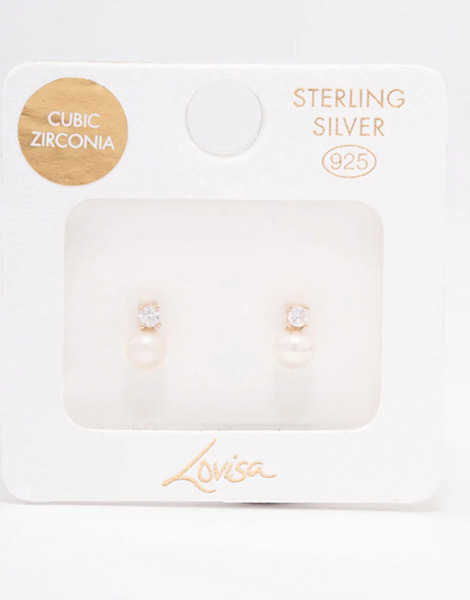  Lovisa Pendientes De Botón Multicolor De Plata De Ley Chapada En Oro Con Circonitas Y Perlas De Agua Dulce De Lovisa-dorado 