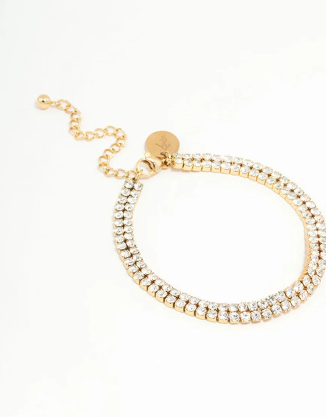  Lovisa Lovisa - Pulsera Dorada De Tenis Con Diseño Doble De Strass De Acero Inoxidable Chapado En Oro Resistente Al Agua-dorado 