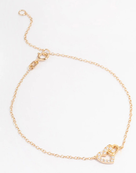  Lovisa Lovisa - Pulsera Dorado De Plata De Ley Chapado En Oro Con Charm De Corazones Entrelazados De Circonitas 